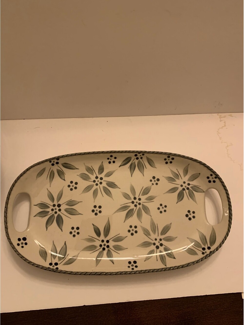 Temptations By Tara Old World Gray Tray Oval 12 1/4” X 6 5/8” Ceramic New